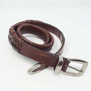 GENUINE LEATHER Braided Brown Western Belt With Silver Tone Hardware Sz 36